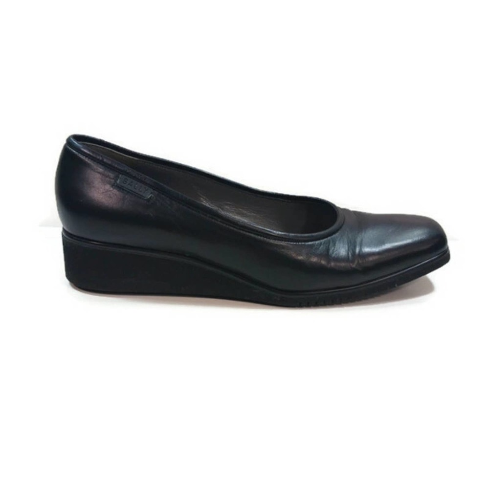 S1331 GUC $425 Bally Black Leather Wedge Loafers size 8.5M